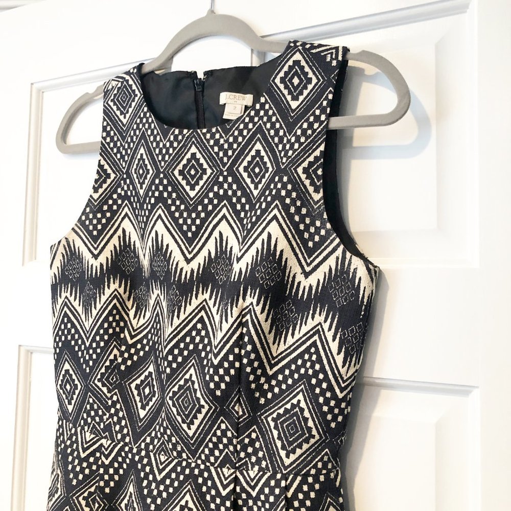 J. Crew Ikat Geometric Sleeveless Fit and Flare Shift Dress Black White 2 - Picture 4 of 10